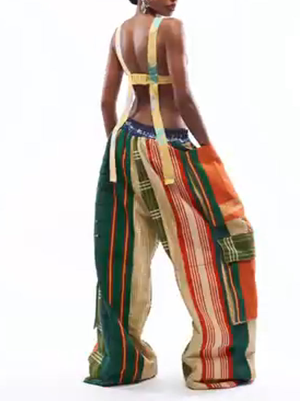 Printed-Combo Wide-Leg Pants