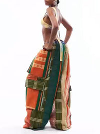 Printed-Combo Wide-Leg Pants