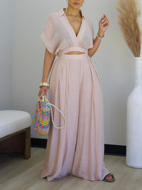 V-Neck Top & Wide-Leg Pants Set