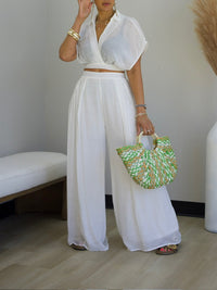 V-Neck Top & Wide-Leg Pants Set
