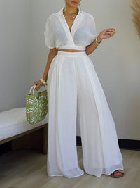 V-Neck Top & Wide-Leg Pants Set