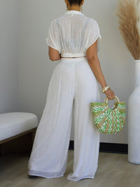 V-Neck Top & Wide-Leg Pants Set