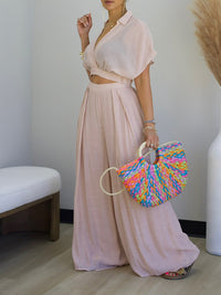 V-Neck Top & Wide-Leg Pants Set