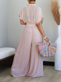 V-Neck Top & Wide-Leg Pants Set