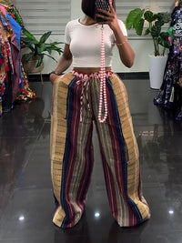 Printed-Combo Wide-Leg Pants