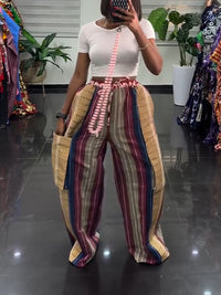 Printed-Combo Wide-Leg Pants