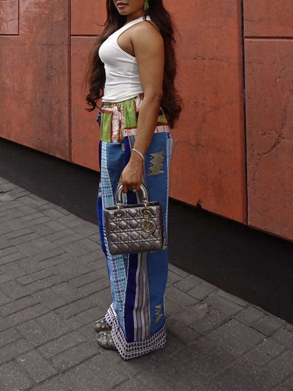 Printed-Combo Wide-Leg Pants