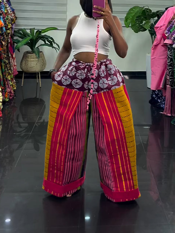 Printed-Combo Wide-Leg Pants
