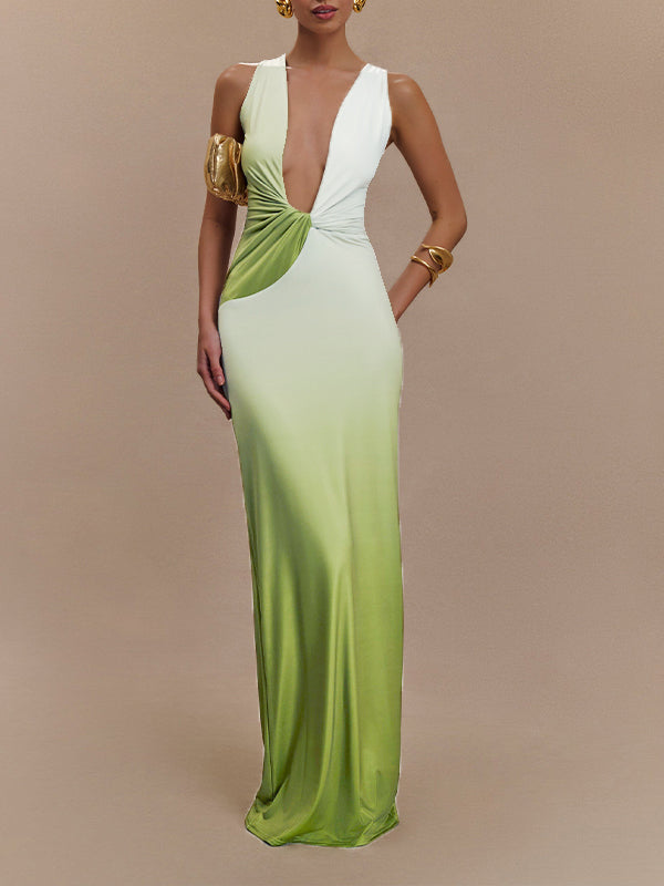 Ombre Plunge Sleeveless Dress