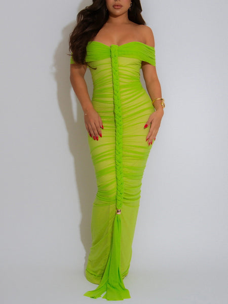 Off-Shoulder Ruched Maxi Dress