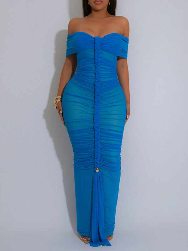 Off-Shoulder Ruched Maxi Dress