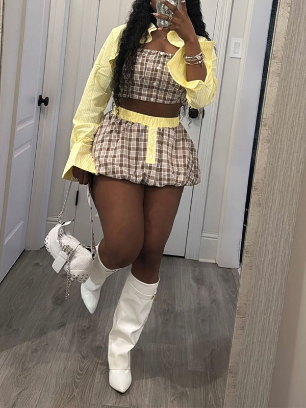 Plaid Combo Skirt Set