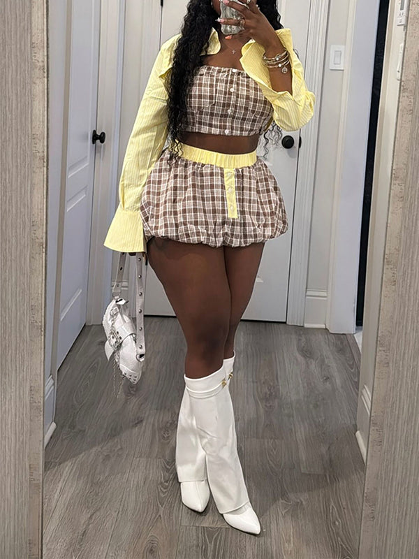 Plaid Combo Skirt Set