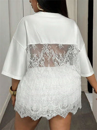Lace-Combo V-Neck Tee