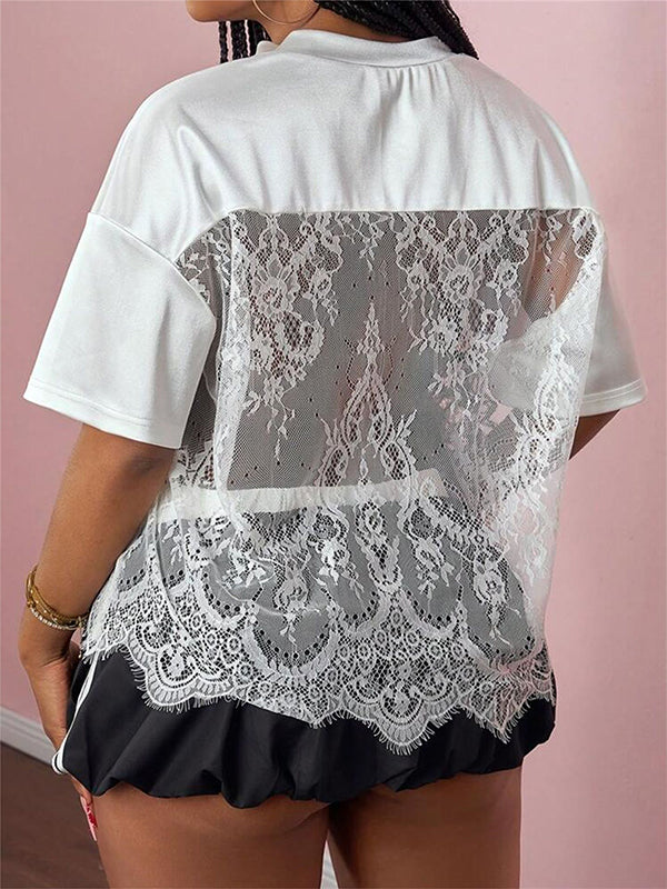 Lace-Combo V-Neck Tee