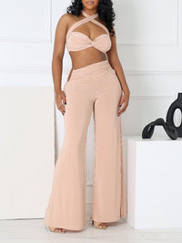 Halter Bandeau Top & Wide-Leg Pants Set
