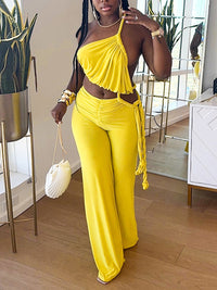 One-Shoulder Cutout Ruched Jumpsuit