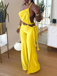 One-Shoulder Cutout Ruched Jumpsuit