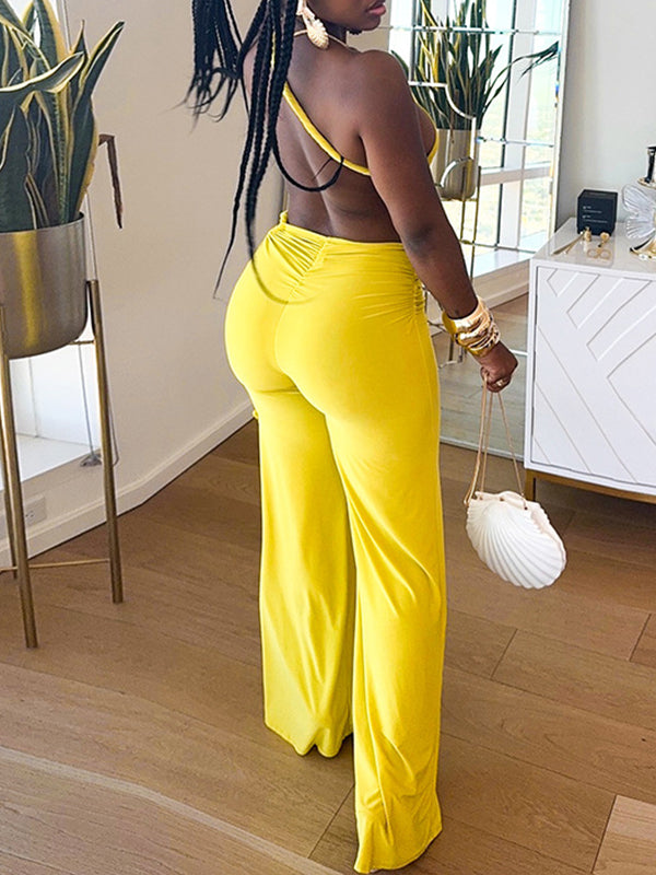 One-Shoulder Cutout Ruched Jumpsuit