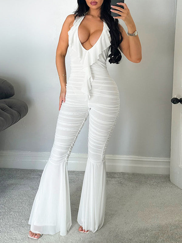 Ruffle Flared Halter Jumpsuit