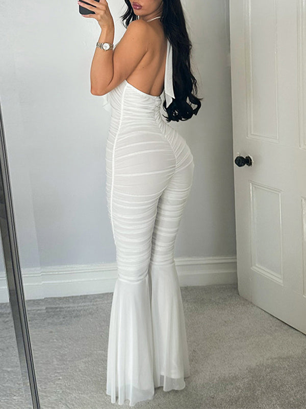 Ruffle Flared Halter Jumpsuit