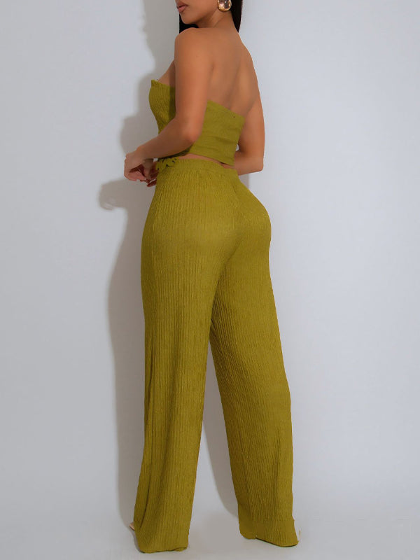 Solid Tube Top & Pants Set