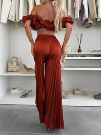 Solid Bandeat Top & Pleated Pants Set