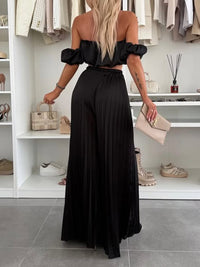 Solid Bandeat Top & Pleated Pants Set