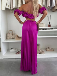 Solid Bandeat Top & Pleated Pants Set