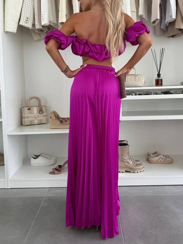 Solid Bandeat Top & Pleated Pants Set