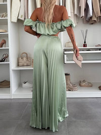 Solid Bandeat Top & Pleated Pants Set