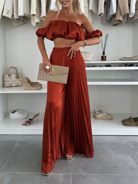 Solid Bandeat Top & Pleated Pants Set