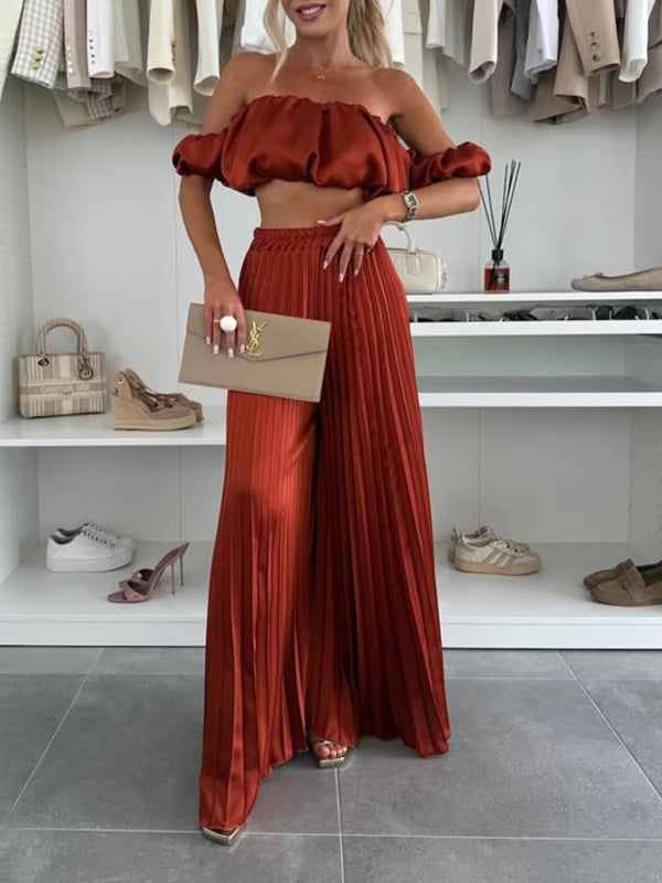 Solid Bandeat Top & Pleated Pants Set