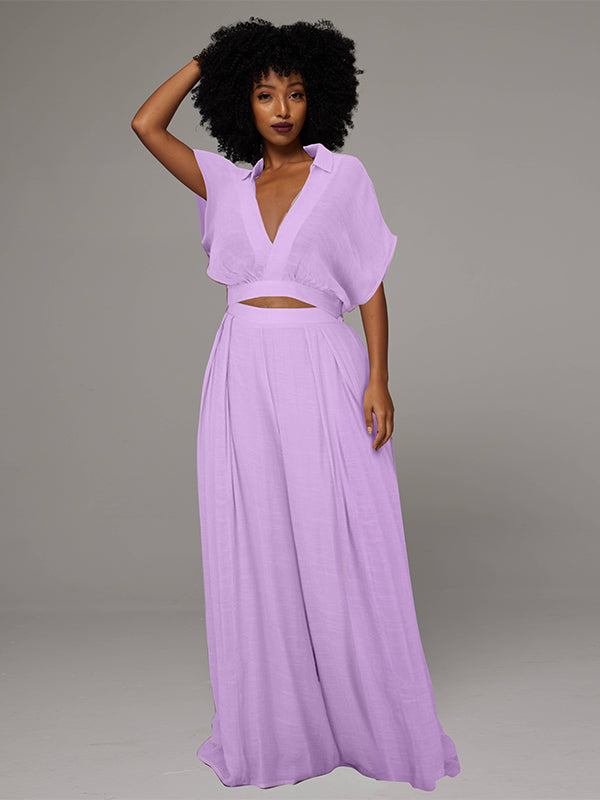 V-Neck Top & Wide-Leg Pants Set