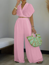 V-Neck Top & Wide-Leg Pants Set