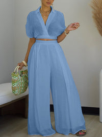 V-Neck Top & Wide-Leg Pants Set