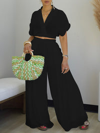 V-Neck Top & Wide-Leg Pants Set