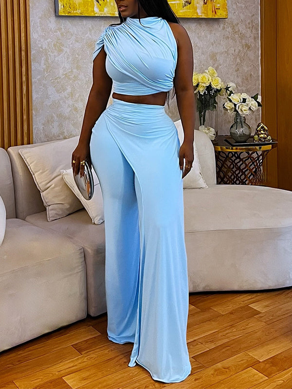 Asymmetric Ruched Top & Overlay Pants Set