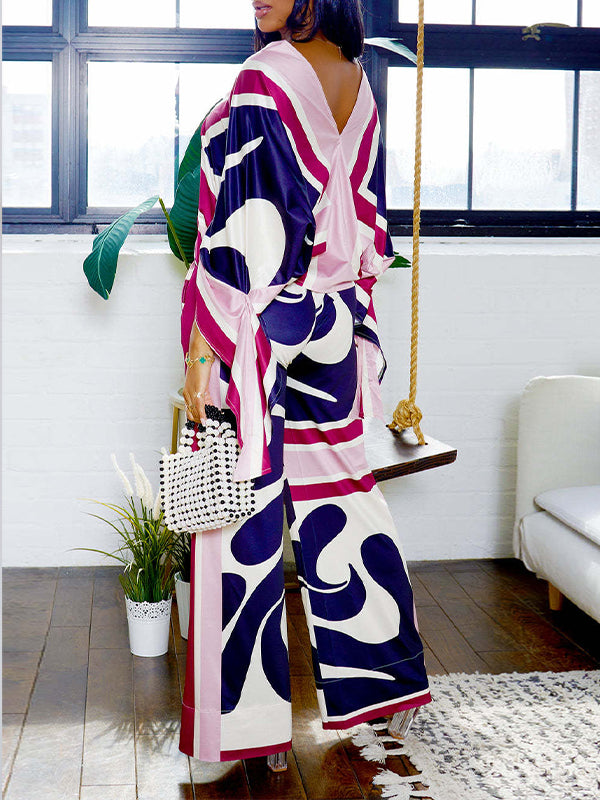 Printed V-Neck Top & Pants Set