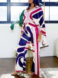 Printed V-Neck Top & Pants Set