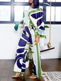 Printed V-Neck Top & Pants Set