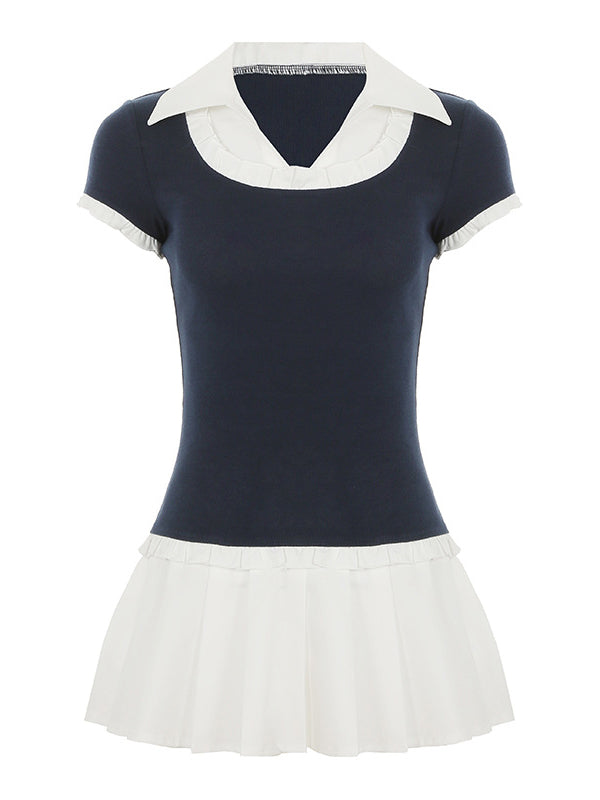 Two-Tone Combo Pleated Dress