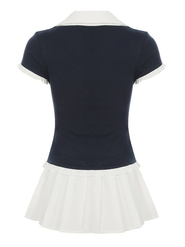 Two-Tone Combo Pleated Dress