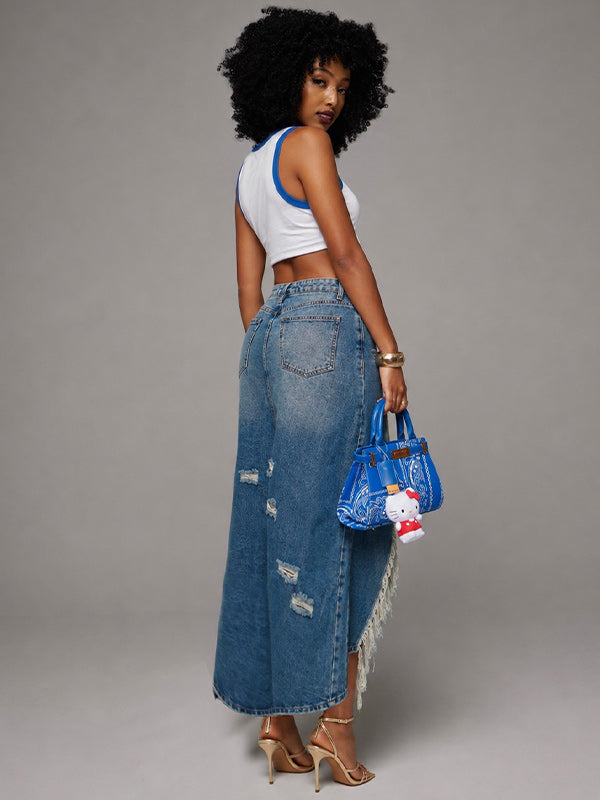 Ripped Denim Skirt
