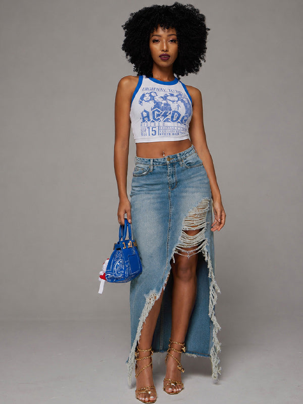Ripped Denim Skirt