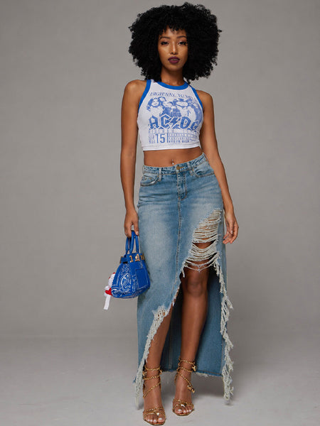 Ripped Denim Skirt