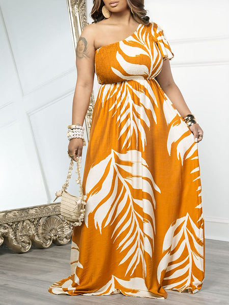 Printed One-Shoulder Maxi Dress