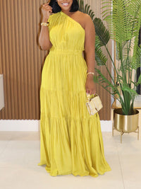 Solid One-Shoulder Ruffle Dress