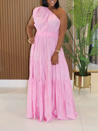 Solid One-Shoulder Ruffle Dress