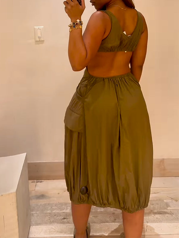 Sleeveless Cutout Cargo Dress